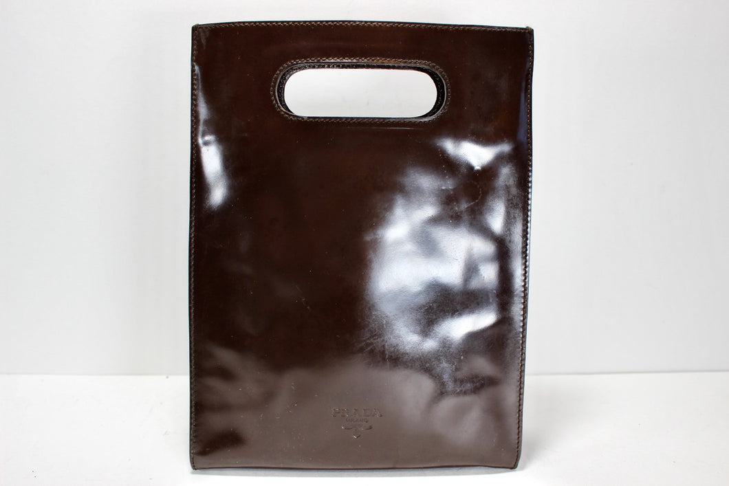 Vintage PRADA Patent Leather Dark Brown Small Tote Bag Italy