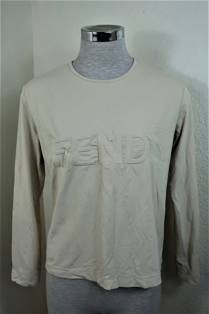 Vintage FENDI Light Cream FENDI Logo Long SLeeve TOp SHirt 44 6 7 8