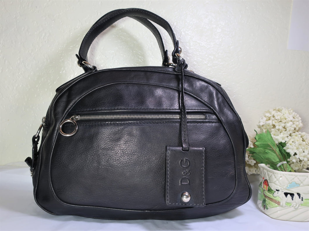 Dolce & Gabbana Black Leather Olivia Bowler Duffel Shoulder Bag