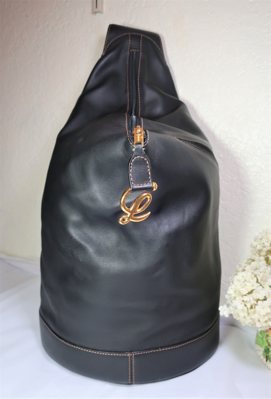 LOEWE Black Leather Sling Back Bag Bucket Bag