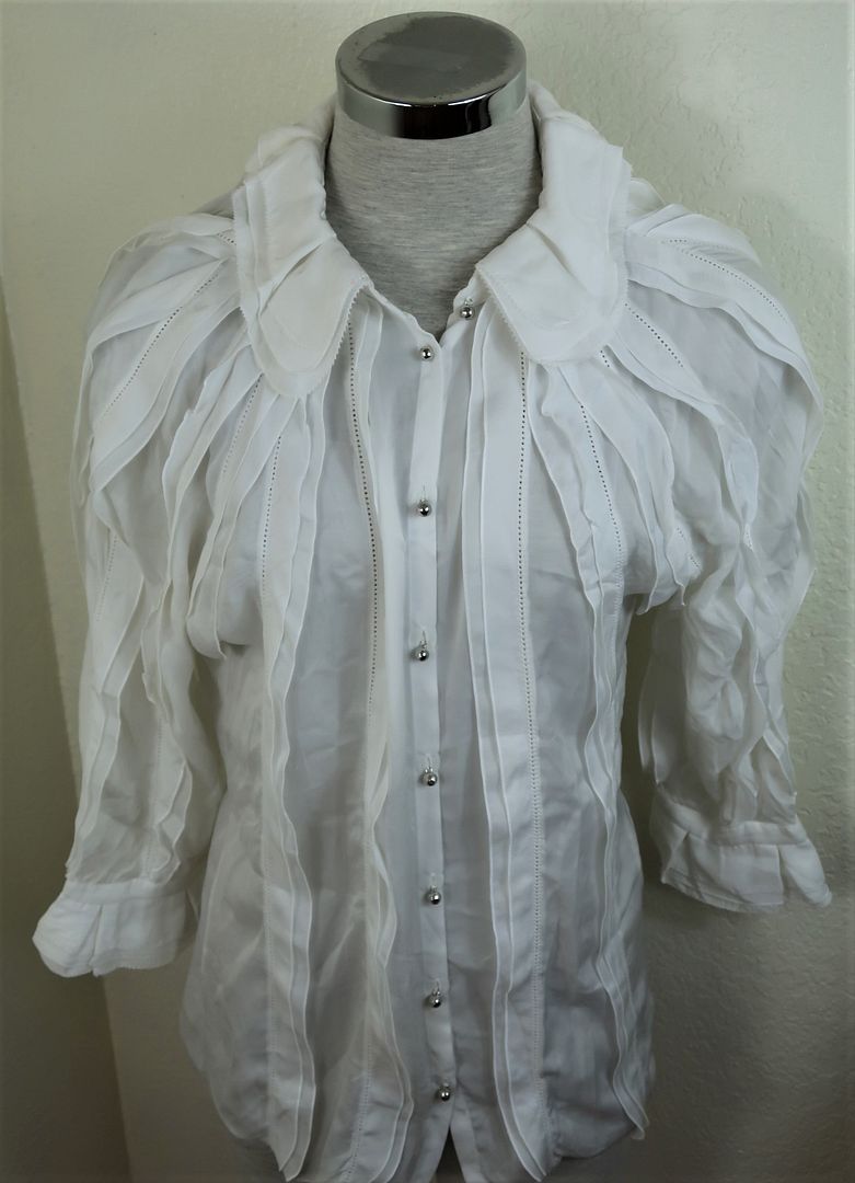 ROBERTO CAVALLI White Fringes Long Sleeve Top Blouse Small 40 4 5 6