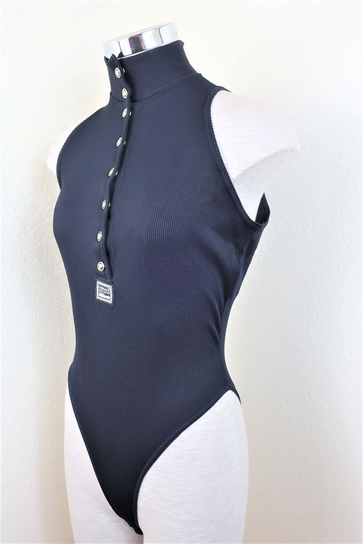 Vintage VERSACE Jeans Couture Swimsuit Bathingsuit Tank Top Bodysuit Black Small 4 5 6