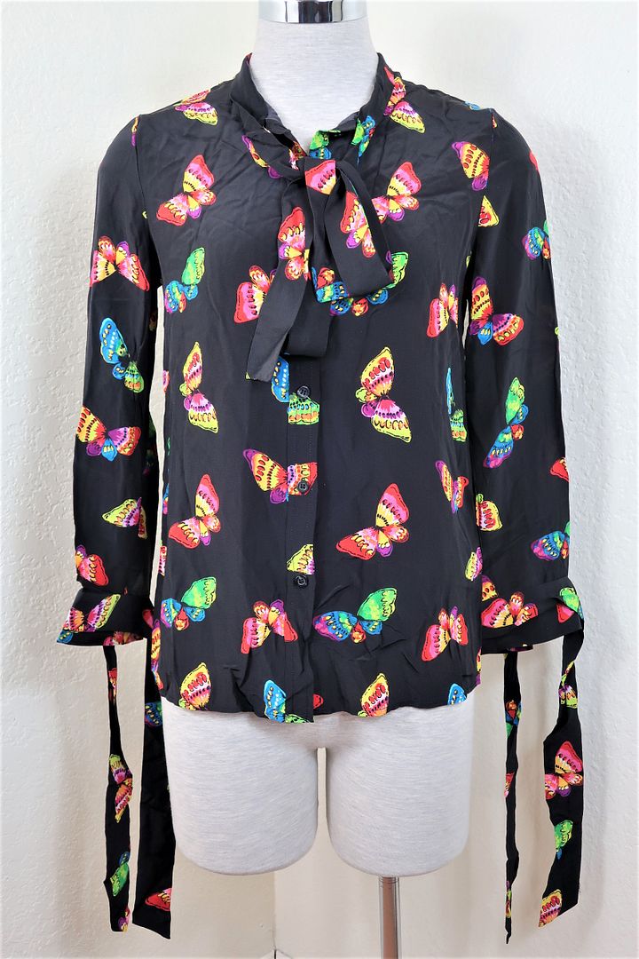MOSCHINO Boutique Colorful Butterfly Long Sleeve Top Blouse Small 2 3 4