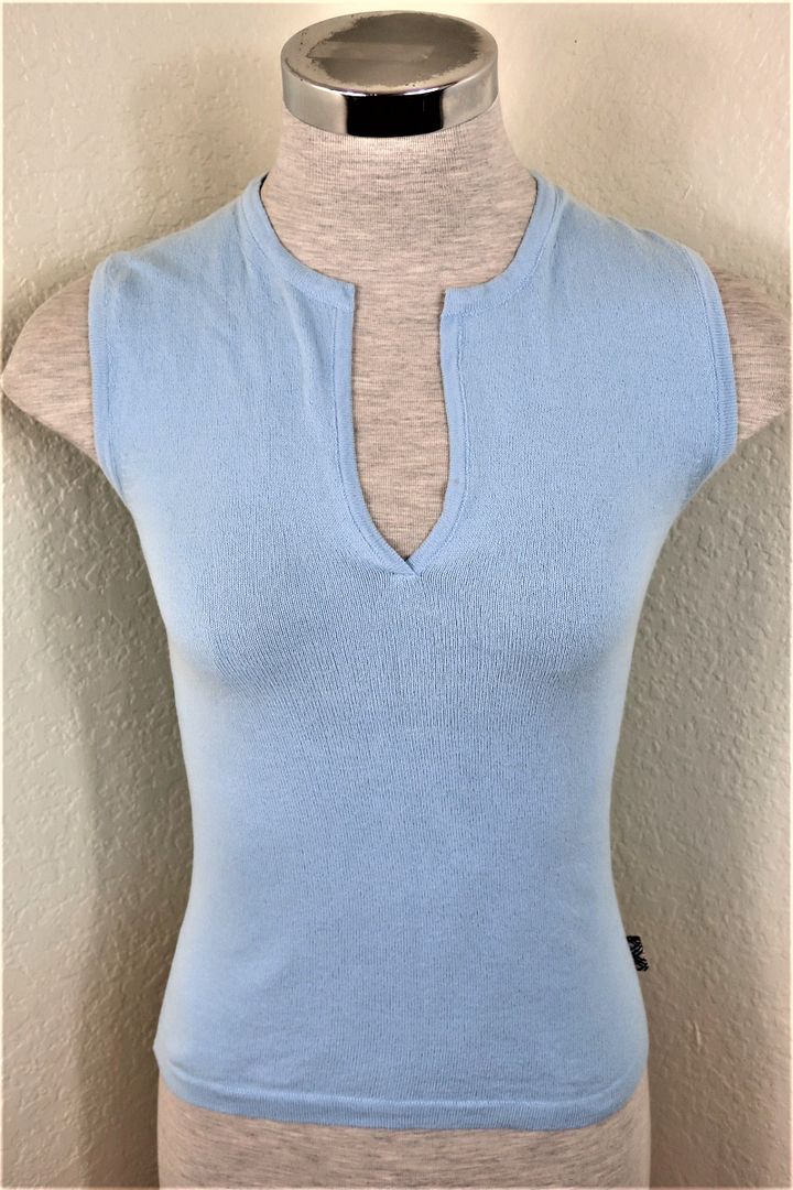 NWT BURBERRY Blue Knitted Sleeveless Cotton Blend Top Blouse Shirt XS Small 0 2 3