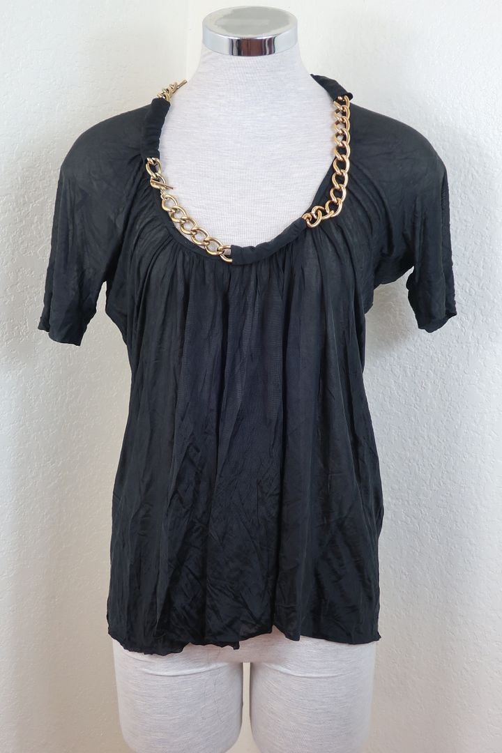 ALEXANDER McQueen Black Large Gold Metal Chain Embellished Top Cupro Blouse Shirt Small S M 40 4 5 6