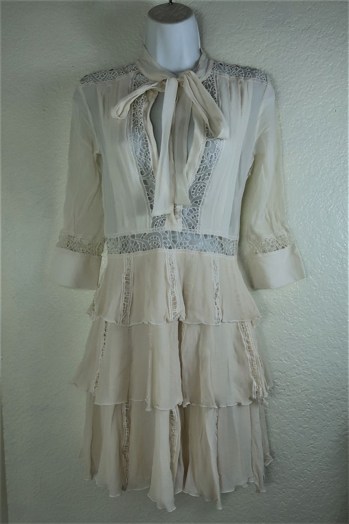 ERMANNO SCERVINO White 3/4 Sleeve Cotton Silk Dress Small 38 2 3 4