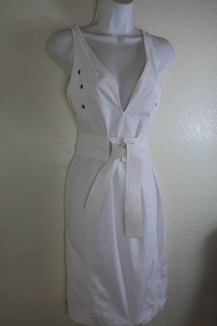 Vintage GUCCI Tom Ford White Mini Belted Cotton Dress Runway Clltn 38 Small 2 3 4
