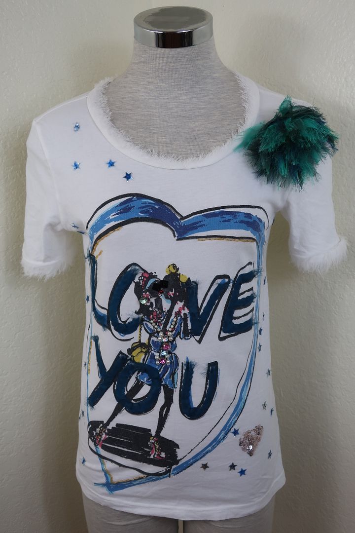 LANVIN White Cotton Embellished I love You Tee Shirt Top Blouse Small 2 3 4