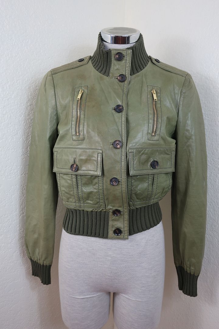 GUCCI MADONNA Green Leather Cropped Motorcyle Jacket Small 40 4 5 6