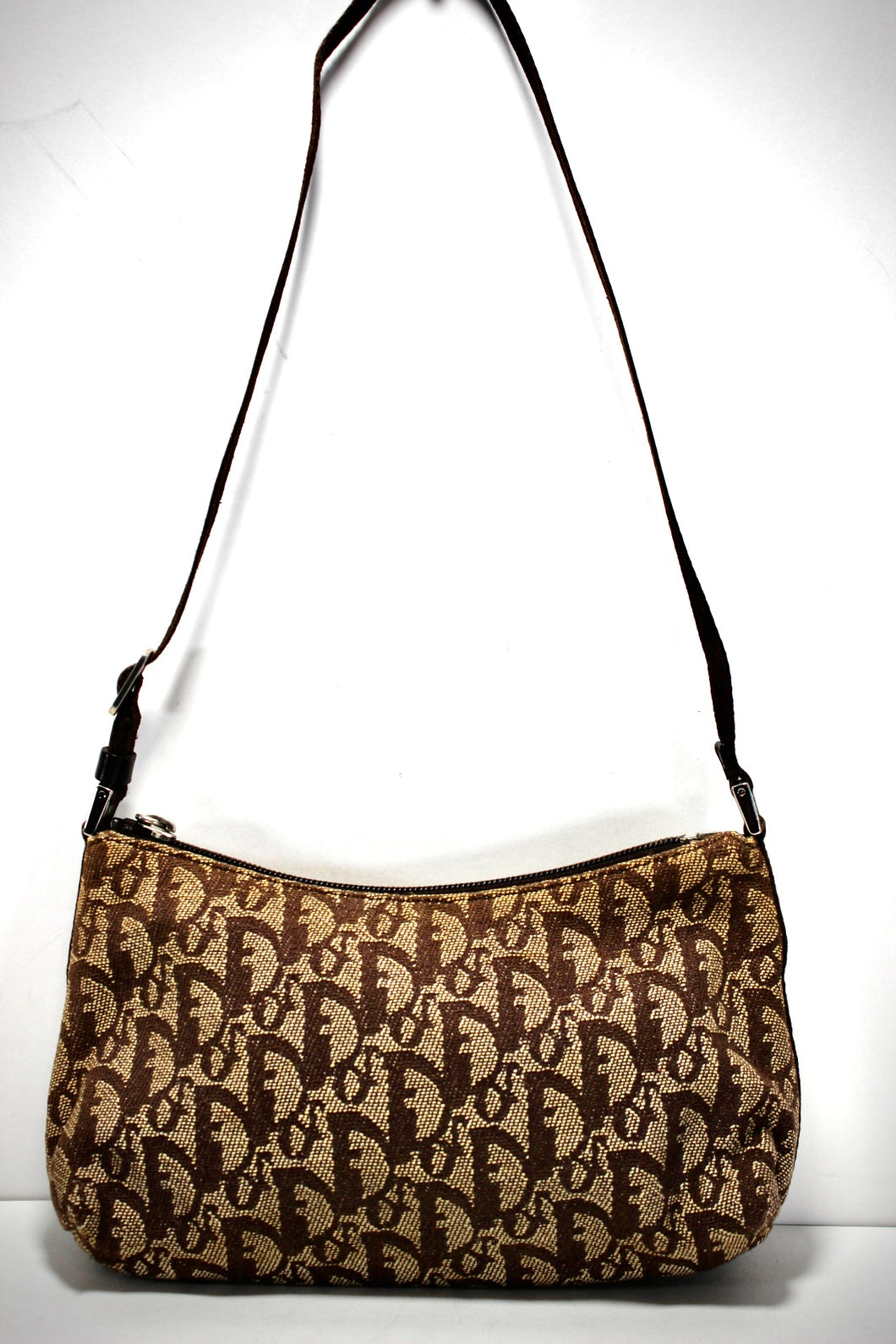 Vintage CHRISTIAN DIOR Trotter Brown Canvas Shoulder Bag Italy