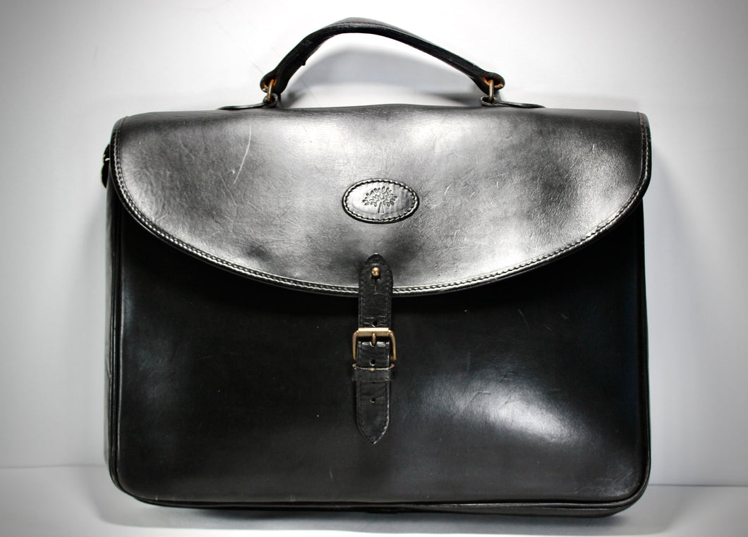 Vintage MULBERRY Black Leather Briefcase England