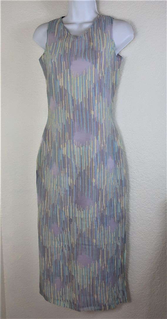 Vintage MISSONI Colorful Long Sleeveless Blue Purple Polyester Dress Small 2 3 4