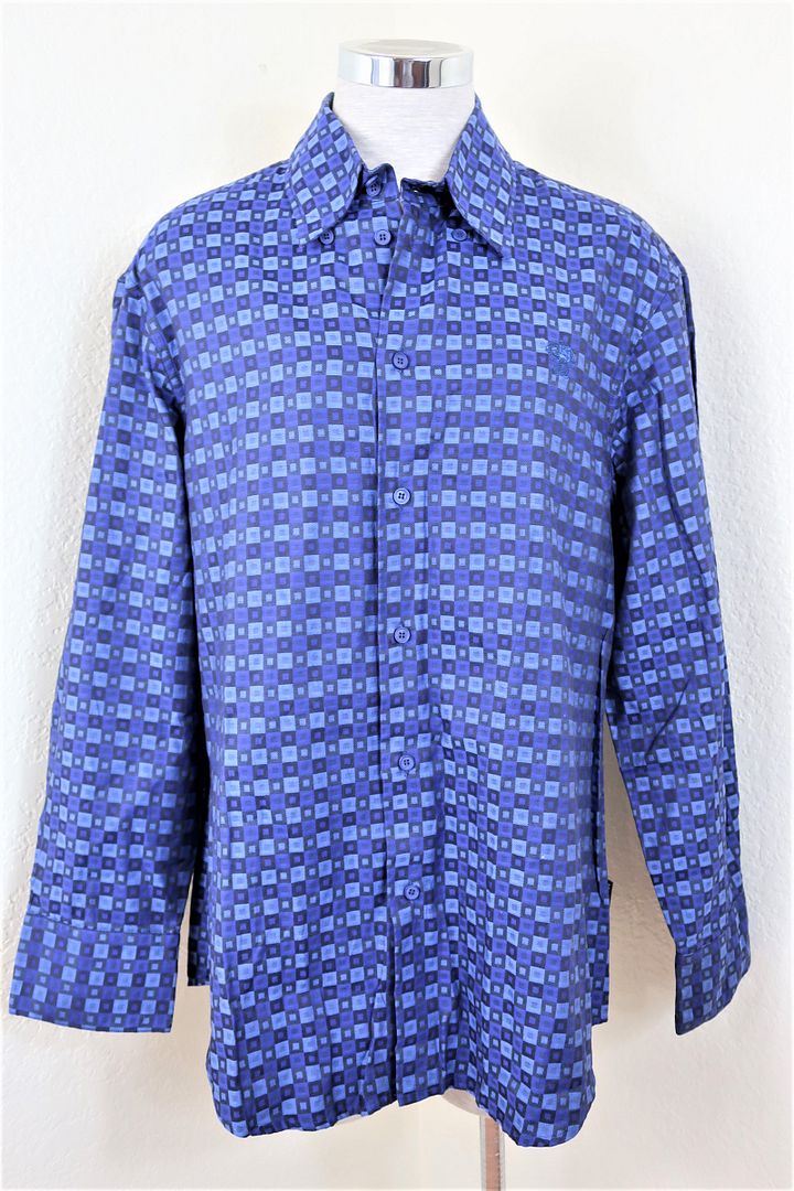 Vintage GIANNI VERSACE Blue Medusa Face Logo Cotton LongSLeeve Shirt Top XL