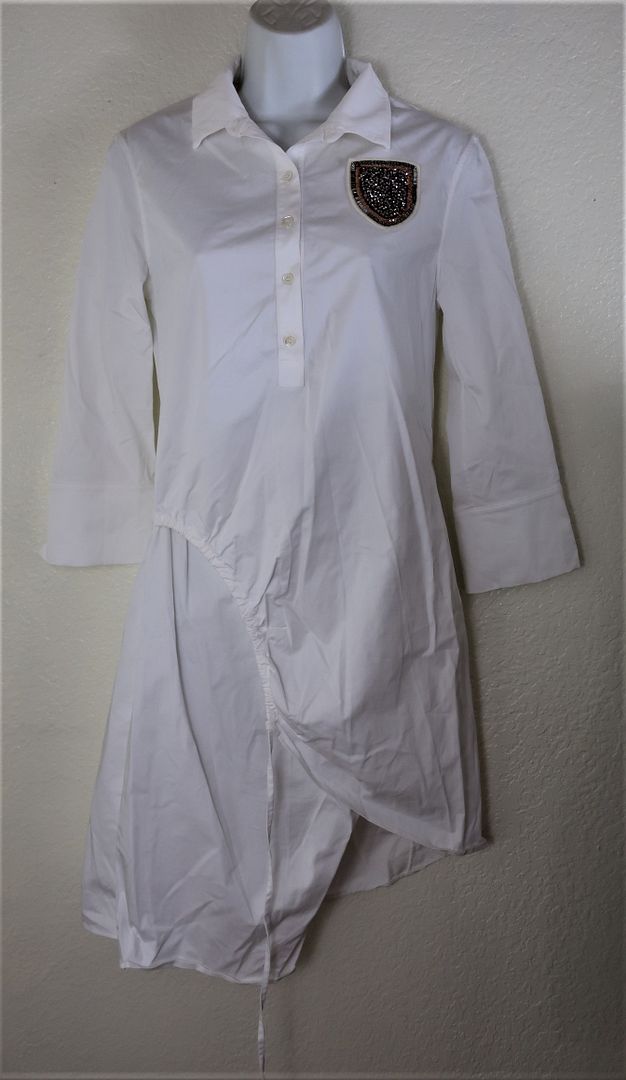 CHRISTIAN DIOR White COTTON Long Sleeve Tunic Assemytric Embellished Dress Long Shirt Top Small 36 2 3 4