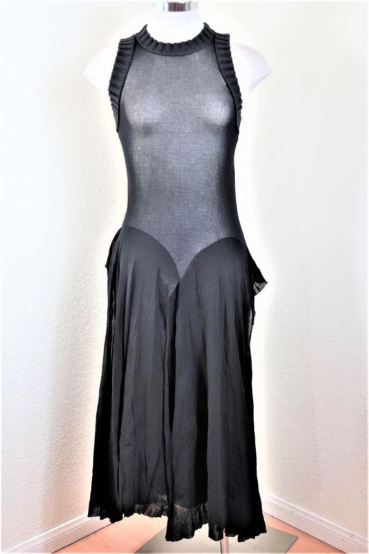 Vintage JEAN PAUL GAULTIER Black Mesh Sheer Layered Tank Long Dress Gown Cocktail Small 4 5 6