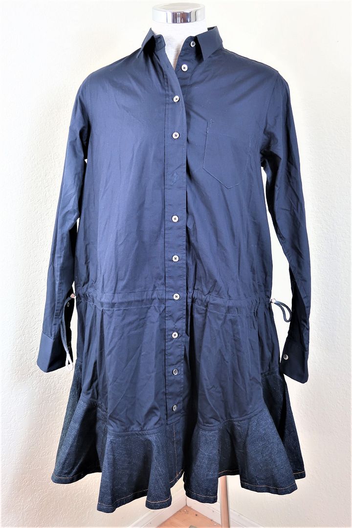 SACAI Blue Polyester Long Sleeve Dress Top Blouse SHirt Small 0 2 4