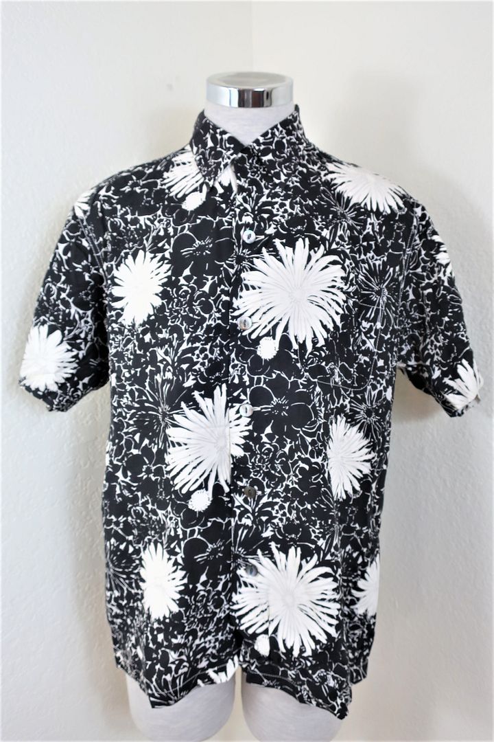 JUNYA WATANABE Comme des Garcons Man Black White Floral Polo Top SHirt Small