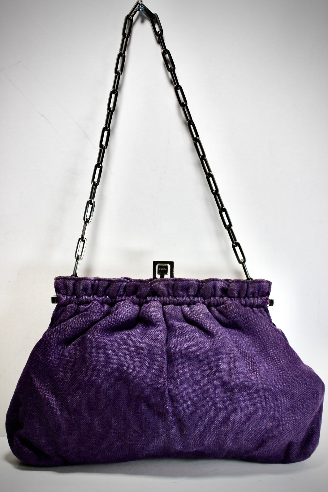 Vintage GUCCI Purple Canvas Chain Strap Metal Frame Handbag Shoulder Bag