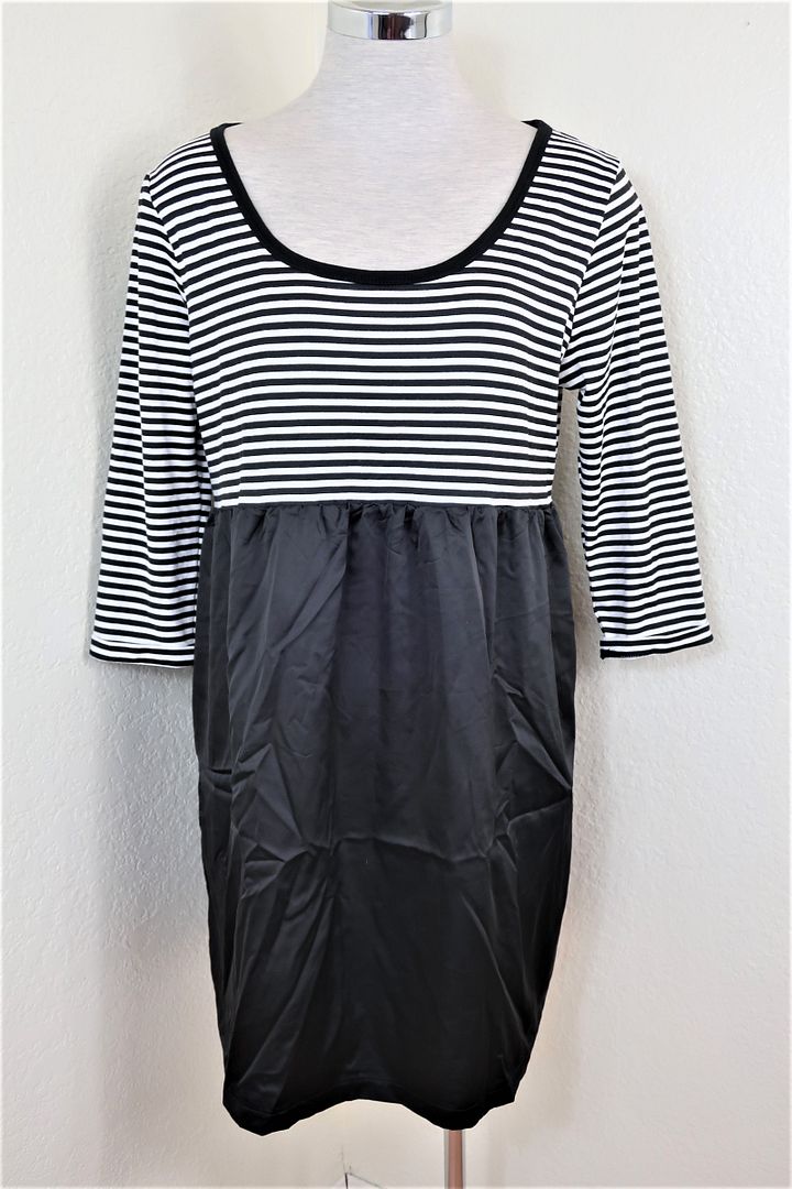 MICHEL KLEIN Stripes Cotton Silk Long Sleeve Dress Medium 42 6 7 8