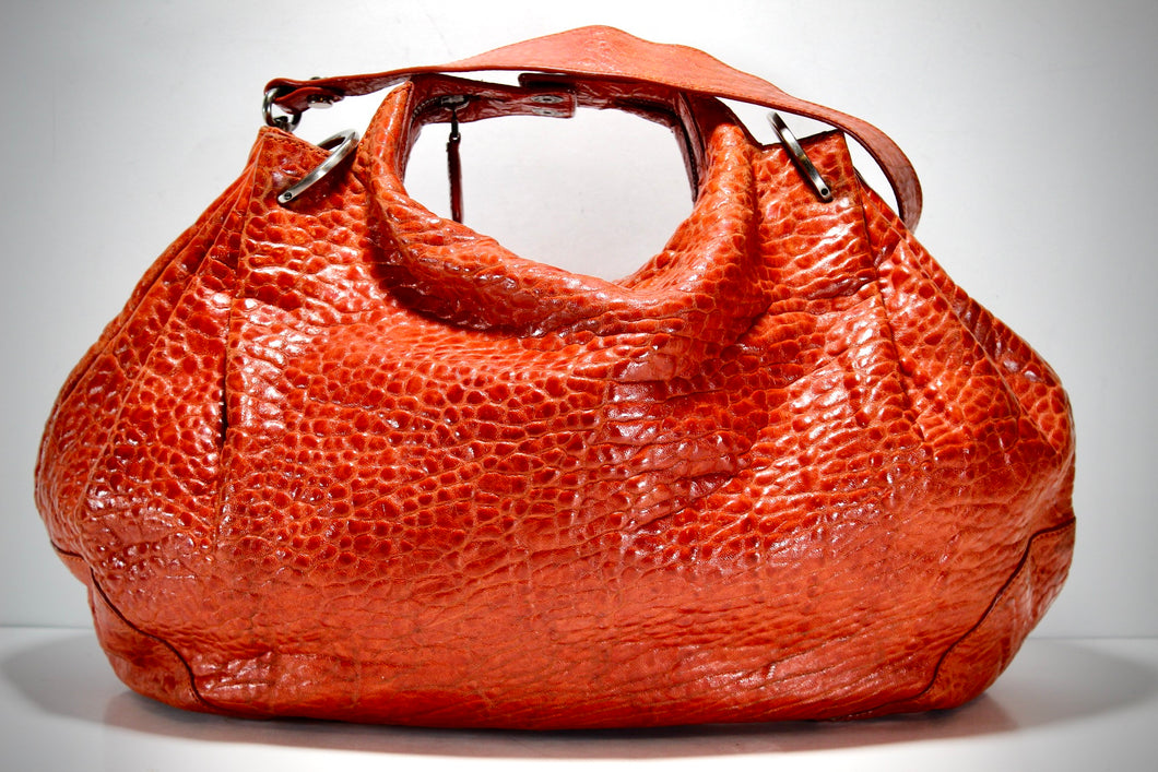 MARNI Large Burnt Orange Leather Hobo Shoulder Bag with Embossing 2 way Italy