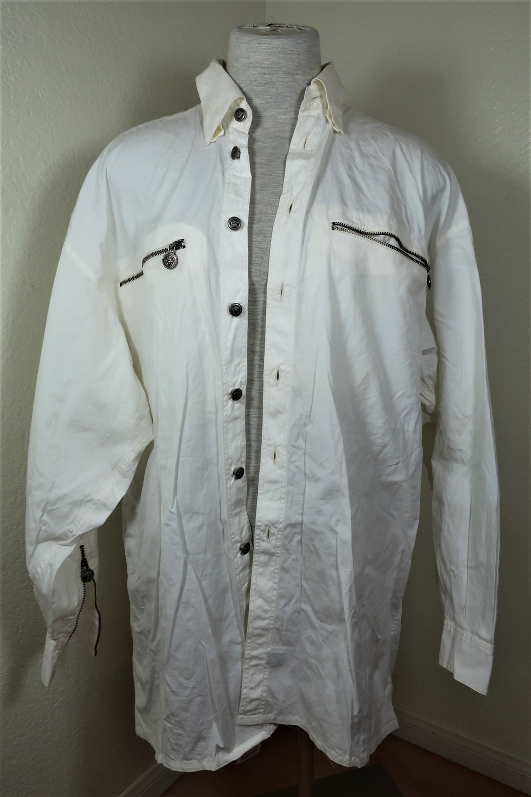 Vintage Gianni VERSACE White Long Sleeves Cotton Zip Shirt Top Medusa sz XS Extra Small 3 4