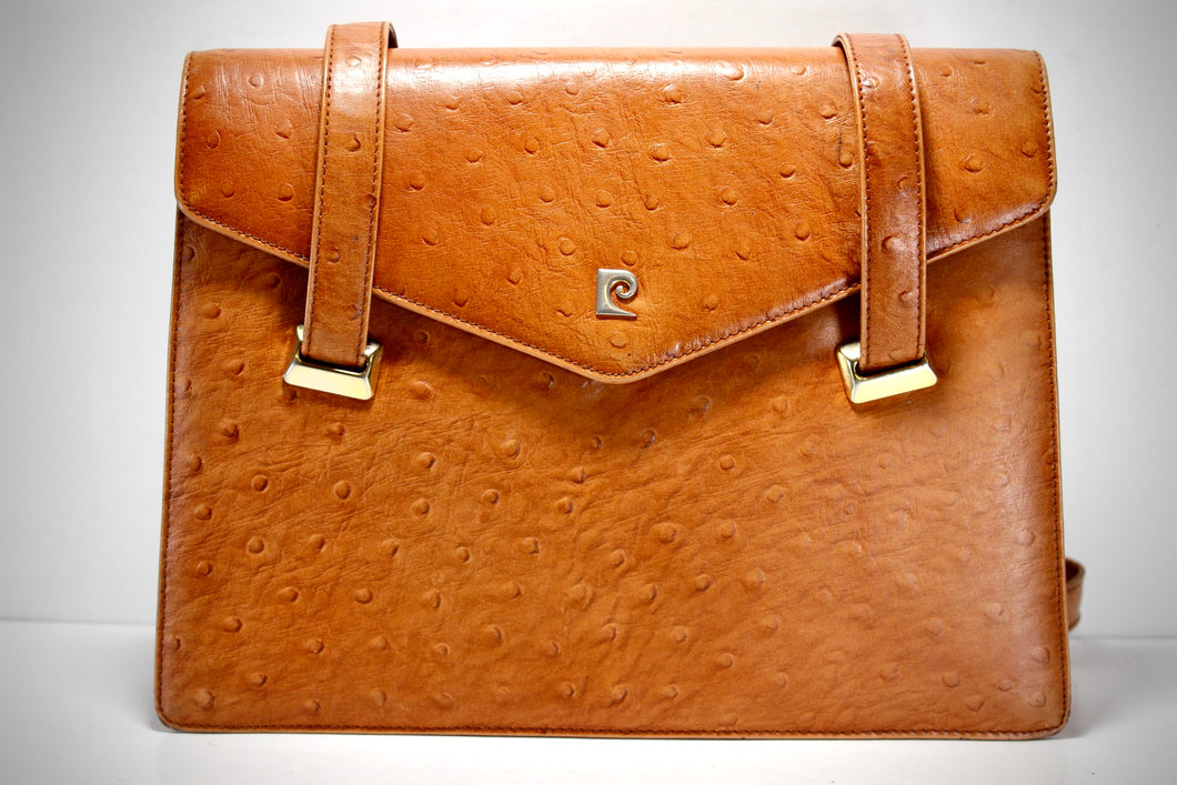 PIERRE CARDIN Light Brown Ostrich Leather Dual Strap Shoulder Bag