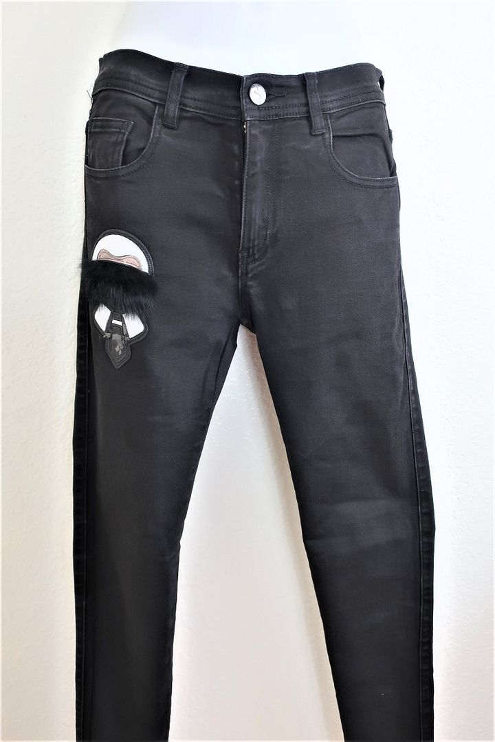 FENDI KARLITO BLACK Cotton Skinny Pants Fur Jeans Pants Small 38 4 5 6