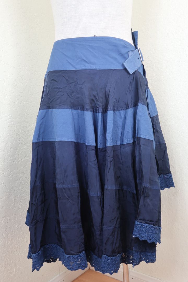 TRICOT COMME DES GARCONS Blue Wrap Belted Lace Skirt Small 2 3 4