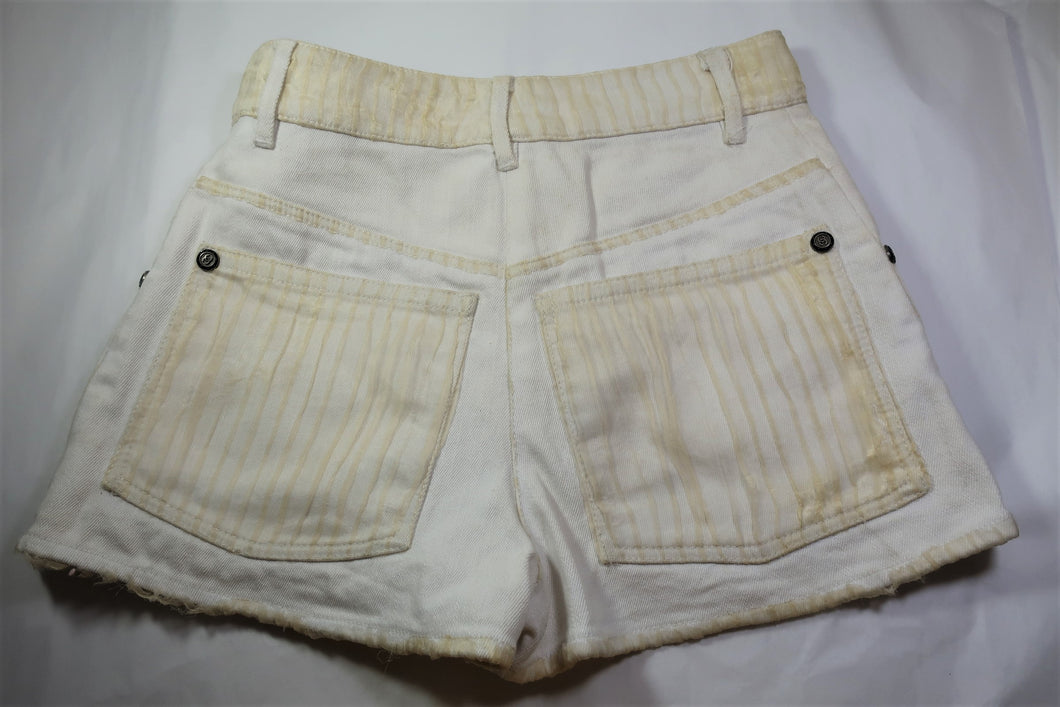CHANEL White Cotton Short Pants Gold Accent Small Sz 36 4 5 6