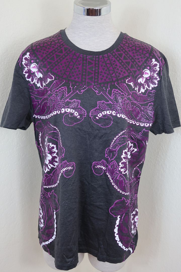 VERSACE COLLECTION Grey Purple Tee Tshirt Top Blouse Large L 6 7 8