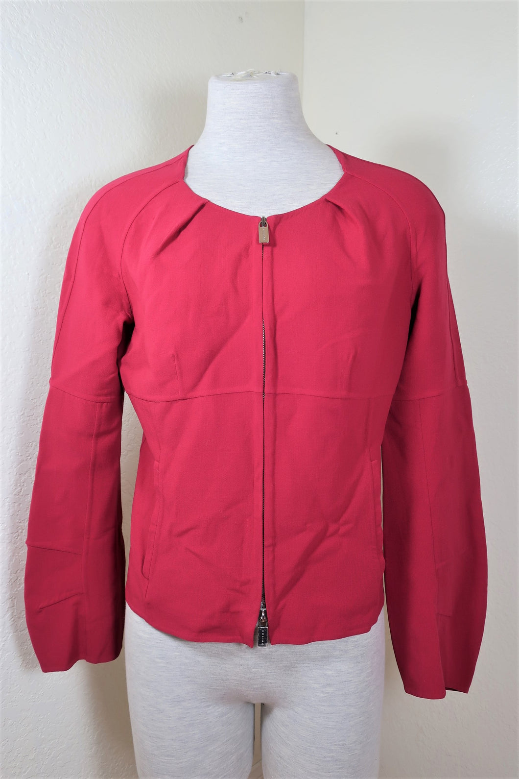 CELINE Deep PINK Finition Main Wool Zip Long Sleeves Blazer Jacket sz. 40 4 5 6