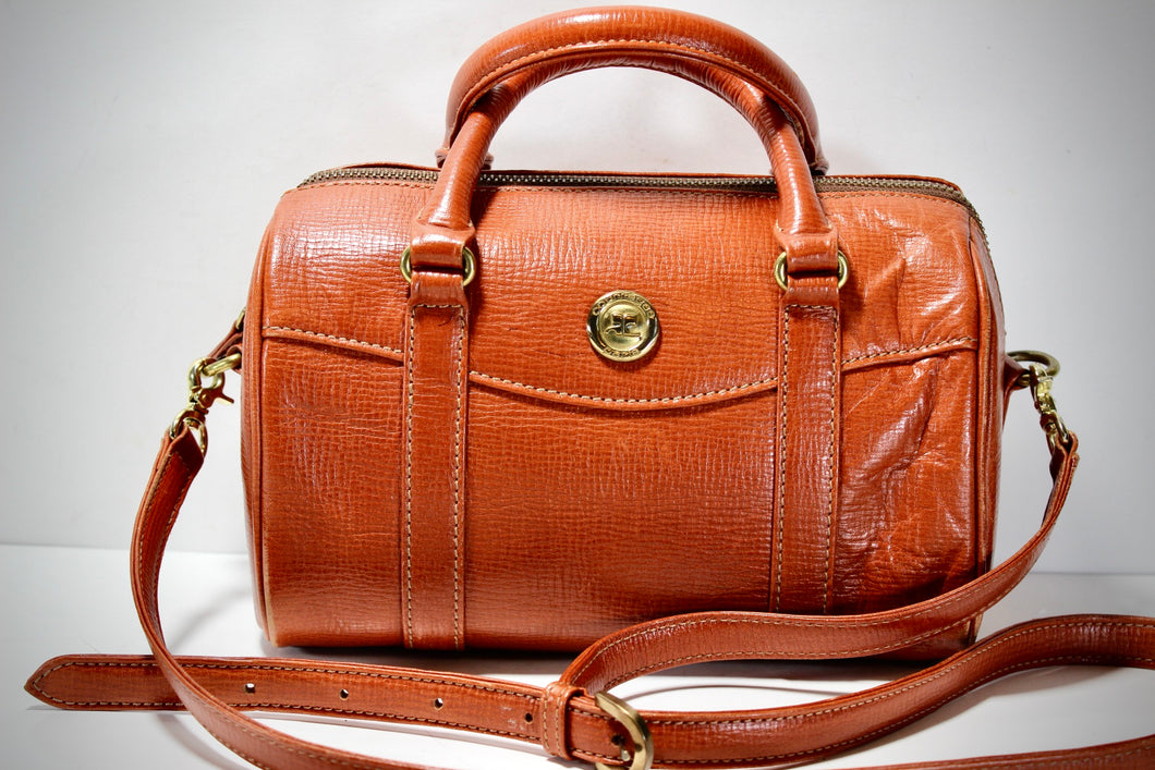 COURREGES Vintage Brown Leather Two Way Crossbody Handbag