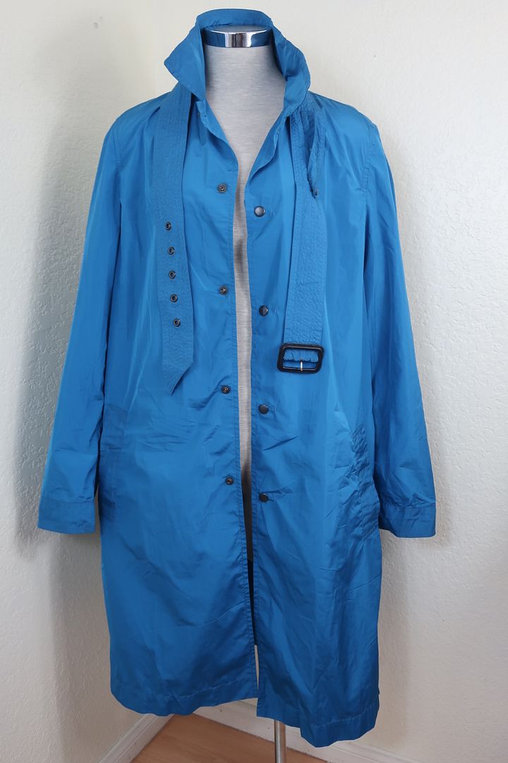 LANVIN BLue Nylon Long Windbreaker Belted Coat Jacket M L 6 7 8