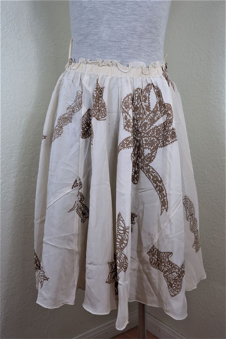 MIU MIU Beige Printed Romantic Pluffy Silk Skirt Small 36 2 3 4