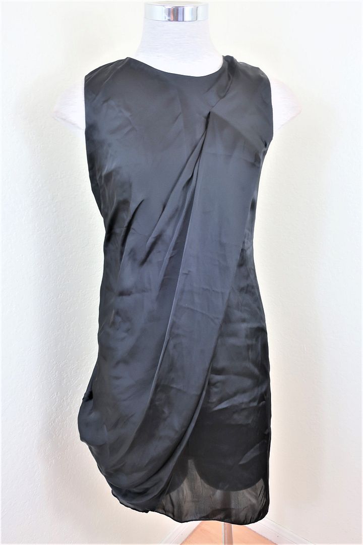 Vintage PRADA Black Gathered Silk Zip Grecian Dress Gown LBD Small 38 4 5 6
