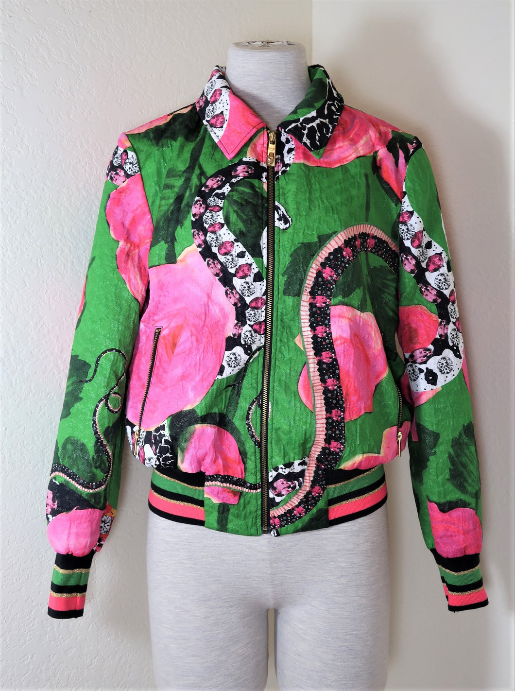 Roberto Cavalli Class Colorful Floral Zip Jacket Red Green Top Outer Sz 4 40