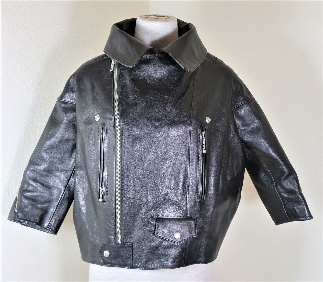 New Junya WATANABE Black Cowhide Leather Cropped Motorcycle Jacket XS Extra Small