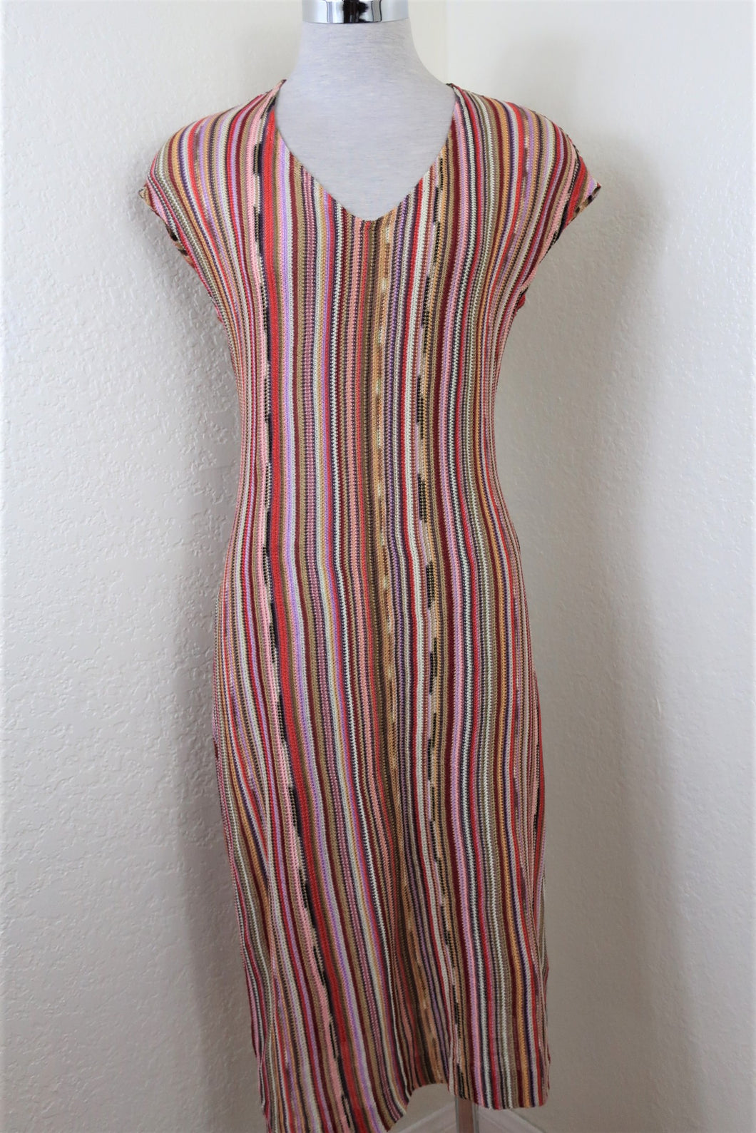 Vintage MISSONI Earth Tone Knitted Brown Bodycon Sheath Dress 40 4 5 6 S Medium M