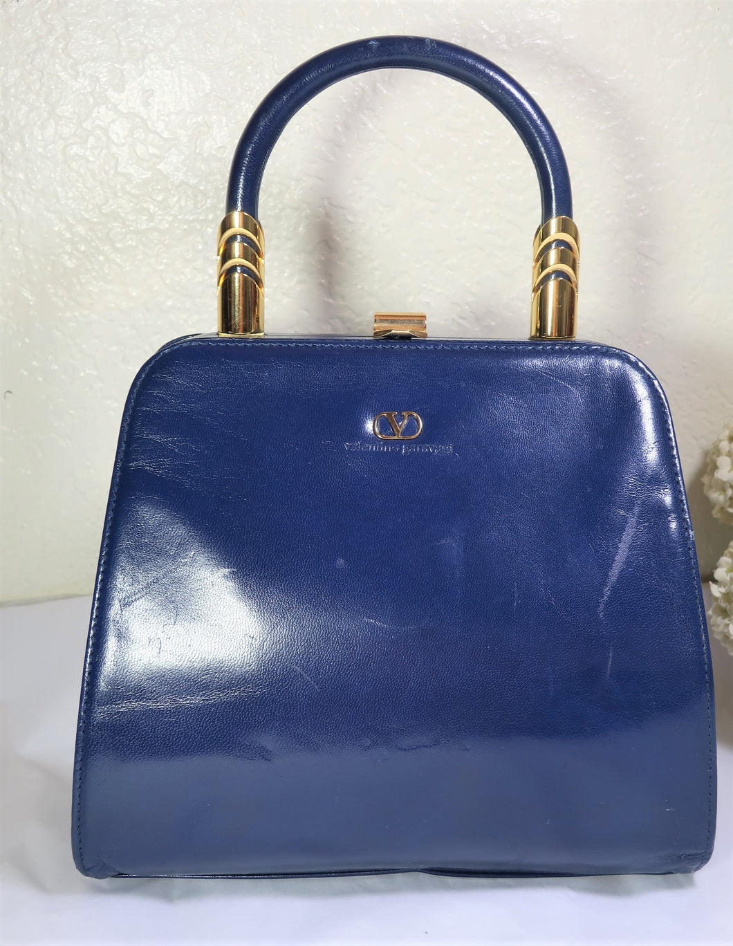 Vintage VALENTINO GARAVANI Royal BLUE Leather Handbag Hand Bag