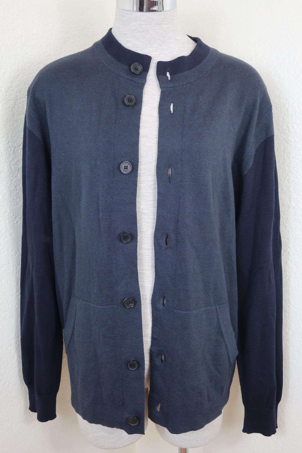 LOUIS VUITTON Black Grey 2Tone Cotton Button Cardigan Sweater Jacket Medium 6 7 8