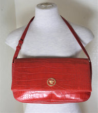 Load image into Gallery viewer, Vintage Gianni VERSACE Orange Croc Stamp Leather Medusa Face Shoulder Bag
