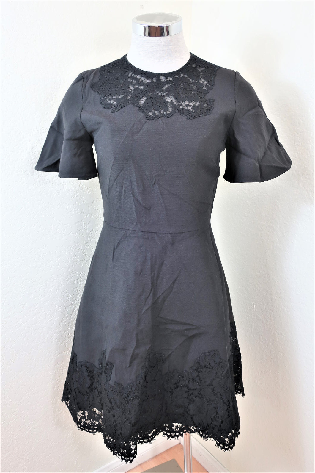 VALENTINO Black Cotton Viscose Silk Lace Dress LBD Small 38 2 3 4