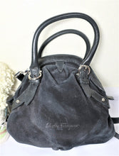 Load image into Gallery viewer, SALVATORE FERRAGAMO Small Black Suede Leather Hand SHoulder Bag
