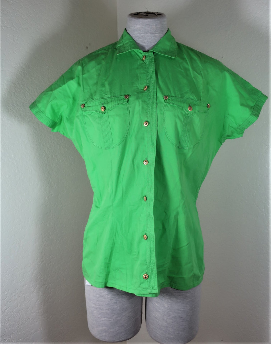 Vintage GIANNI VERSACE Couture Green Cropped Button Blouse Top Small 2 3 4