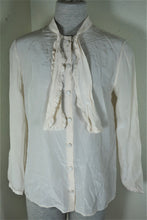 Load image into Gallery viewer, YSL Yves Saint LAURENT Cream White Silk Long SLeeves Bow Top Medium 6 7 8

