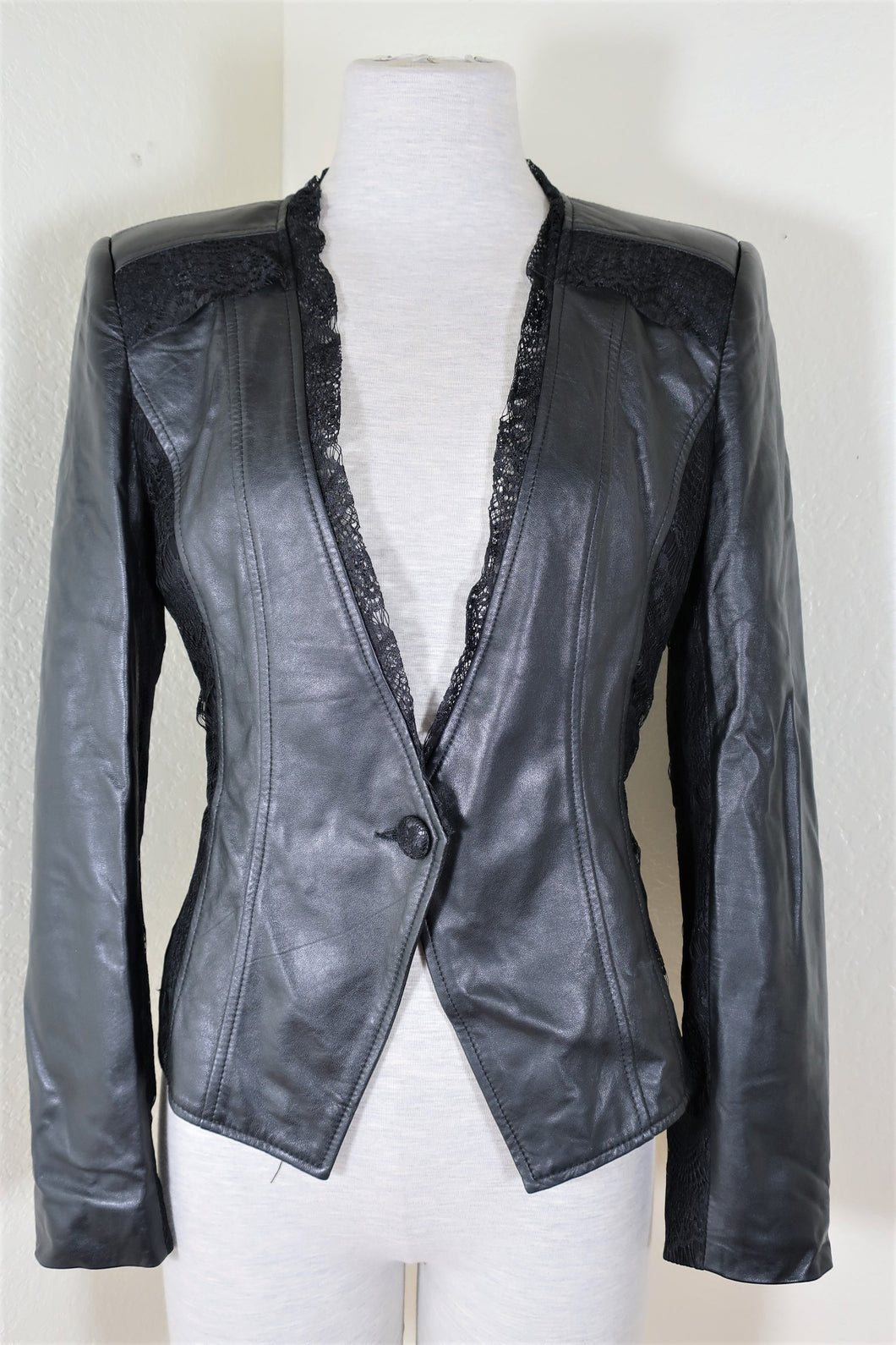 Rare ALEXANDER McQUEEN Black Lambskin Motorcycle Leather Lace Jacket Small 40 4 5 6