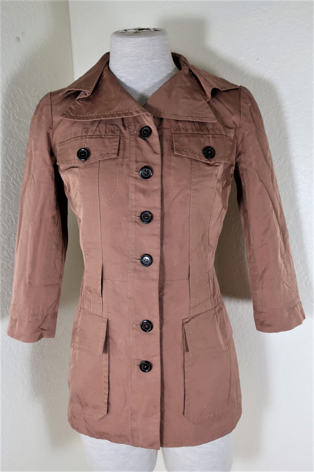 LOUIS VUITTON LV Brown Multi Pockets Safari Brown Cotton Button Blazer Jacket Small 36 2 3 4