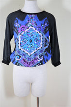 Load image into Gallery viewer, EMILIO PUCCI Black Blue Long Sleeve Silk Blouse Top Small 38 2 3 4
