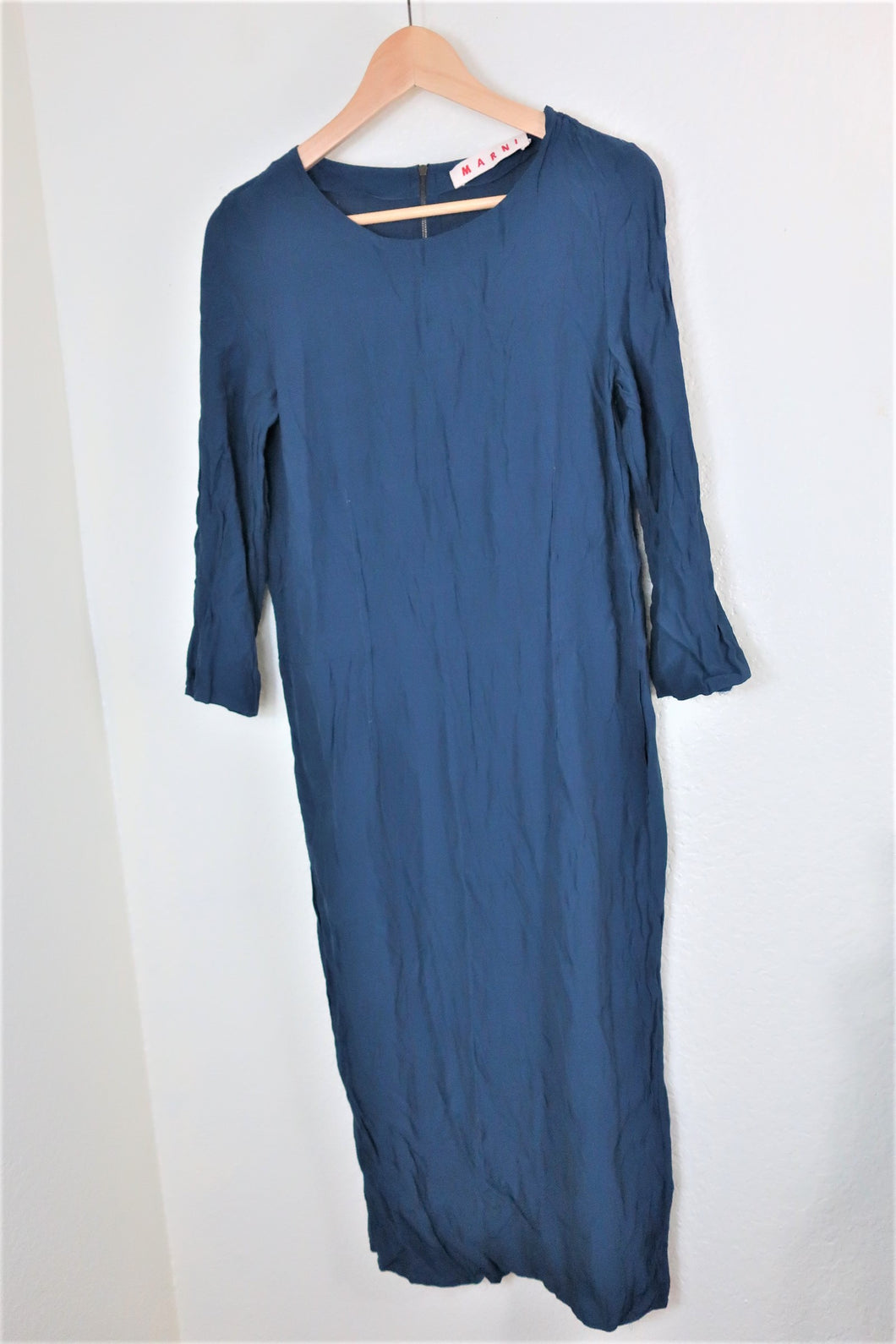 Vintage MARNI Blue Long Sleeve Viscose Peasant Dress Small 38 4 5 6