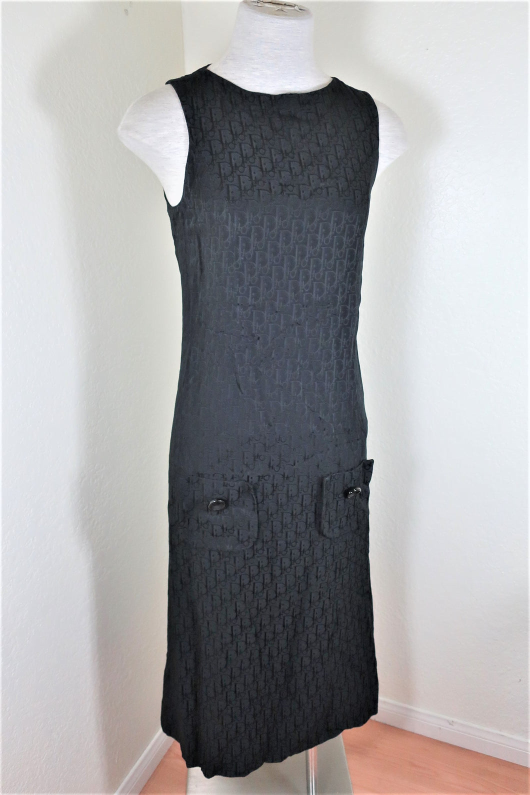 CHRISTIAN DIOR Boutique Rare Black Logo Monograms Sleeveless Long Fitted Dress S Small 2 3 4